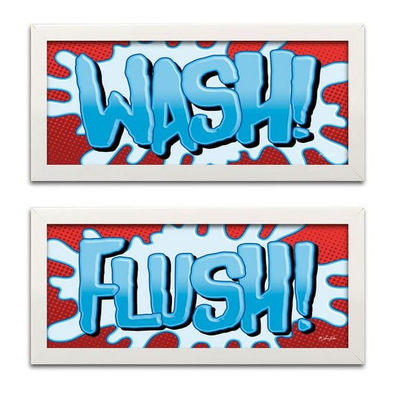 Gango Home Decor Contemporary Superhero Flush! & Superhero Wash!; Two 18x8in Art Prints in White Frames
