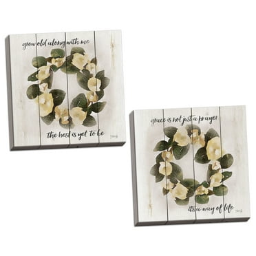 Gango Home Decor Contemporary The Best is Yet to Be & Grace, It's a Way of Life by Marla Rae (Ready to Hang); Two 12x12in Hand-Stretched Canvases