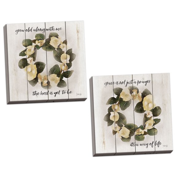 Gango Home Decor Contemporary The Best is Yet to Be & Grace, It's a Way of Life by Marla Rae (Ready to Hang); Two 12x12in Hand-Stretched Canvases