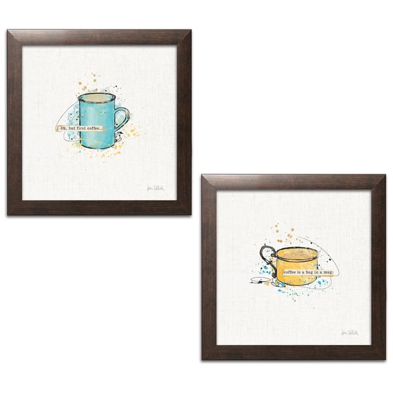 Gango Home Decor Contemporary Thoughtful Perk I & II by Katie Pertiet (Ready to Hang); Two 12x12in Brown Framed Prints