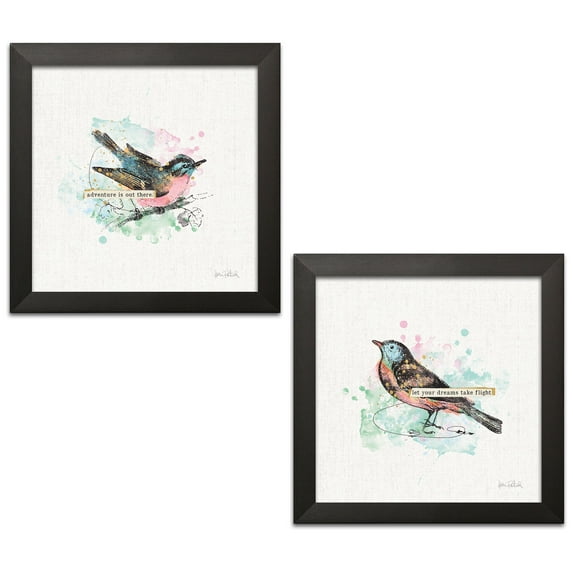 Gango Home Decor Contemporary Thoughtful Wings II & III by Katie Pertiet (Ready to Hang); Two 12x12in Black Framed Prints