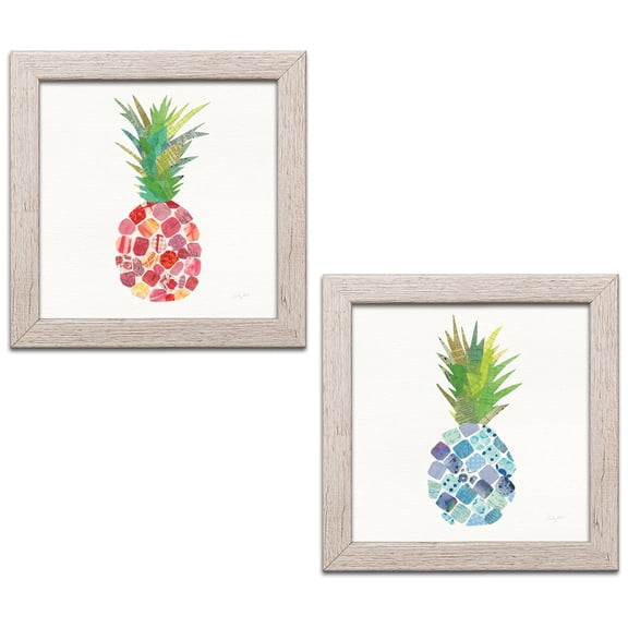 Gango Home Decor Contemporary Tropical Fun Pineapple I & II by Courtney Prahl (Ready to Hang); Two 12x12in Distressed Framed Prints