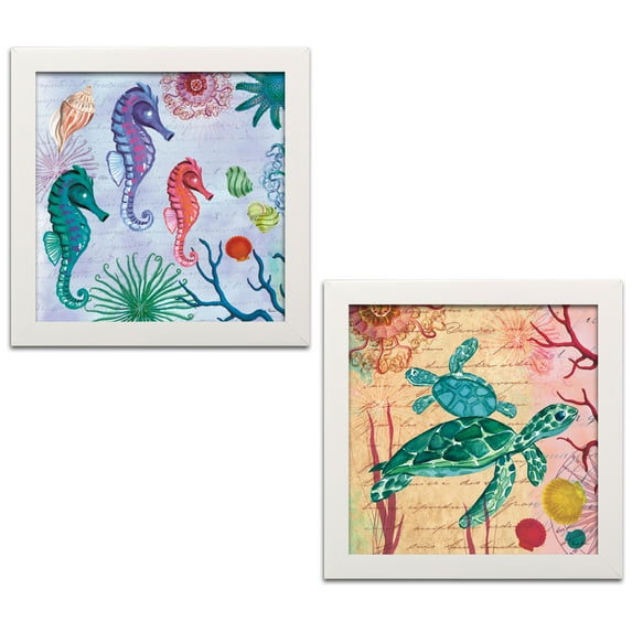 Gango Home Decor Contemporary Tropical Underwater II & IV by Farida Zaman (Ready to Hang); Two 12x12in White Framed Prints