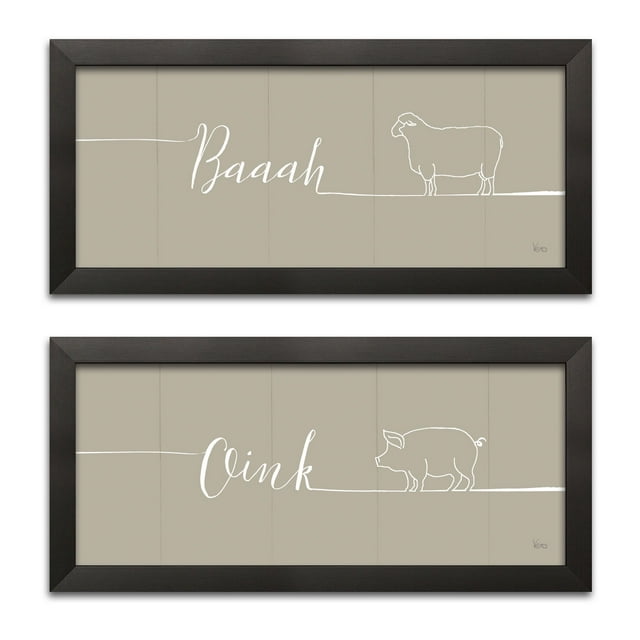 Gango Home Decor Contemporary Underlined Farm I & II Greige by Veronique Charron (Ready to Hang); Two 18x8in Black Framed Prints