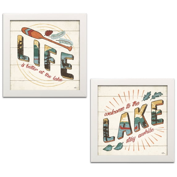 Gango Home Decor Contemporary Vintage Lake II & Vintage Lake III by Janelle Penner (Ready to Hang); Two 12x12in White Framed Prints