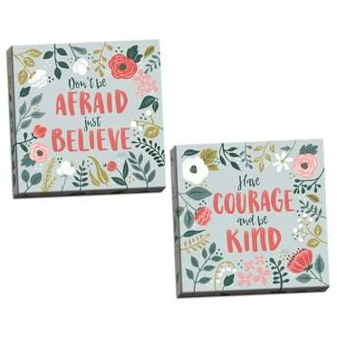 Gango Home Decor Contemporary Wildflower Daydreams I Dont be Afraid & II Have Courage by Laura Marshall (Ready to Hang); Two 16x16in Hand-Stretched Canvases