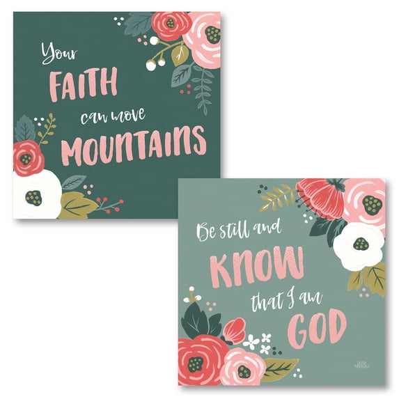Gango Home Decor Contemporary Wildflower Daydreams V Move Mountains & VIII Be Still by Laura Marshall (Printed on Paper); Two 16x16in Fine Art Paper Giclee Prints