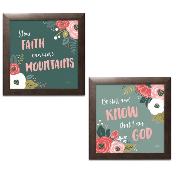 Gango Home Decor Contemporary Wildflower Daydreams V Move Mountains & VIII Be Still by Laura Marshall (Ready to Hang); Two 12x12in Brown Framed Prints