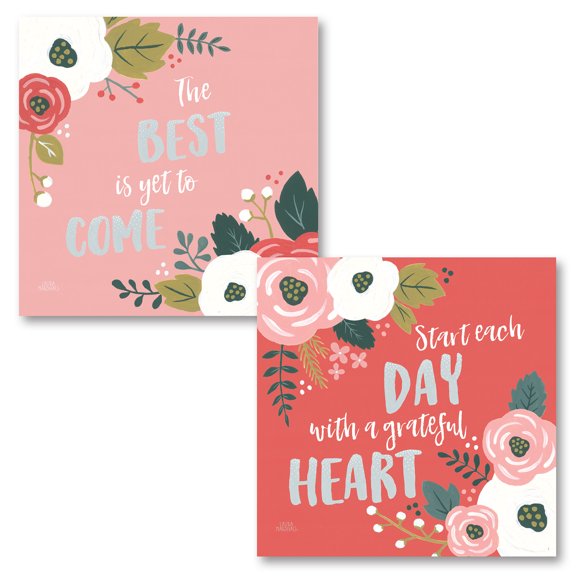 Gango Home Decor Contemporary Wildflower Daydreams VI The Best & VII Grateful Heart by Laura Marshall (Printed on Paper); Two 12x12in Unframed Paper Posters