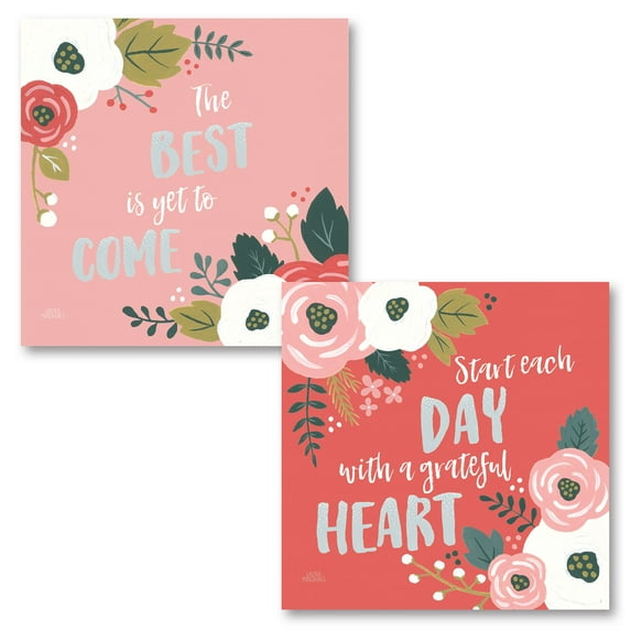Gango Home Decor Contemporary Wildflower Daydreams VI The Best & VII Grateful Heart by Laura Marshall (Printed on Paper); Two 16x16in Fine Art Paper Giclee Prints