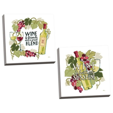 Gango Home Decor Contemporary Wine and Friends IV & V on White by Janelle Penner (Ready to Hang); Two 12x12in Hand-Stretched Canvases
