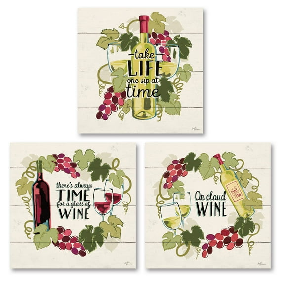Gango Home Decor Contemporary Wine and Friends VI, VII, & VIII by Janelle Penner (Printed on Paper); Three 12x12in Unframed Paper Posters