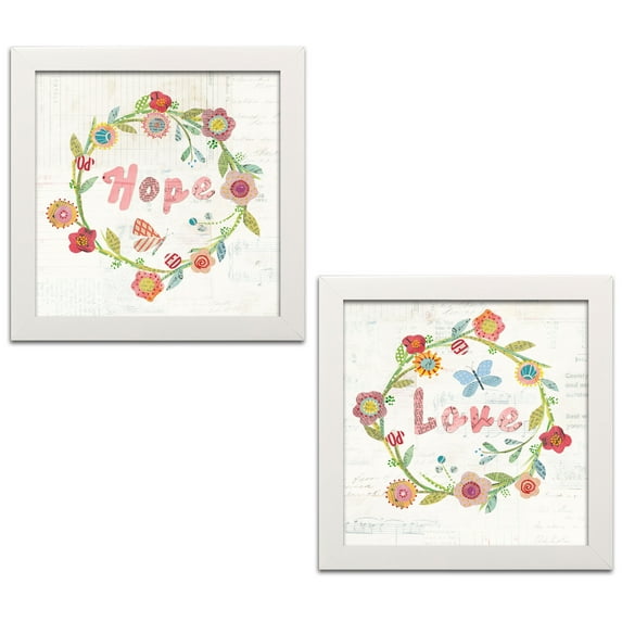 Gango Home Decor Cottage Wreath Inspiration I & Wreath Inspiration II by Courtney Prahl (Ready to Hang); Two 12x12in White Framed Prints