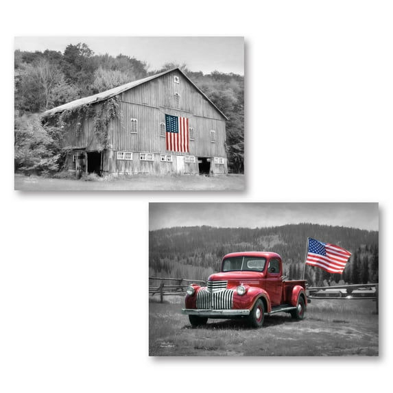 Gango Home Decor Country-Rustic American Made II & Patriotic Farm II by Lori Deiter (Printed on Paper); Two 18x12in Unframed Paper Posters