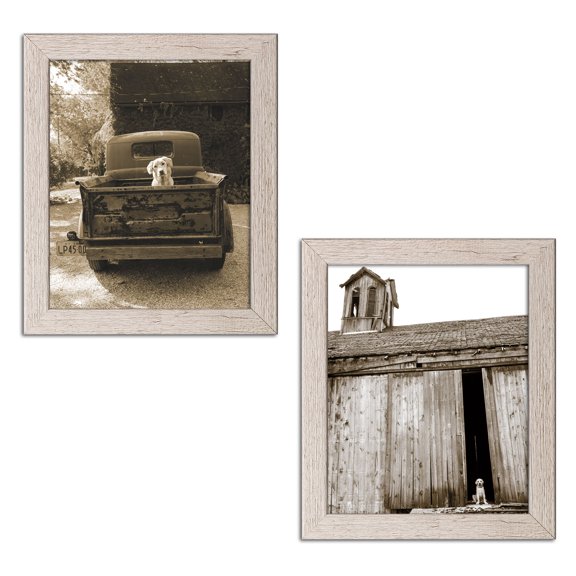 Gango Home Decor Country-Rustic Barnyard Dog & Get Out of Dodge by Jim Dratfield (Ready to Hang); Two 11x14in Distressed Framed Prints