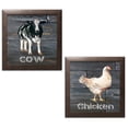 thumbnail image 1 of Gango Home Decor Country-Rustic Chicken & Cow by Cindy Jacobs (Ready to Hang); Two 12x12in Brown Framed Prints, 1 of 5