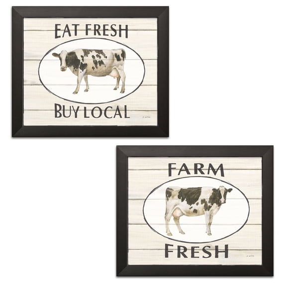 Gango Home Decor Country-Rustic Country Cow IV & V by James Wiens (Ready to Hang); Two 14x11in Black Framed Prints