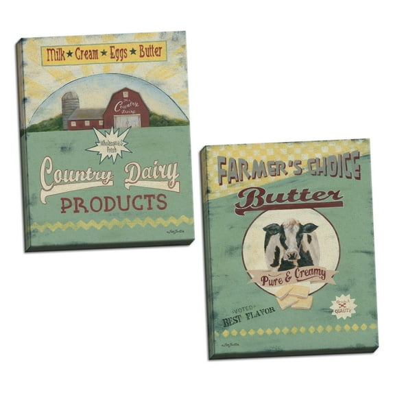 Gango Home Decor Country-Rustic Country Dairy & Farmer's Choice Butter by Pam Britton (Ready to Hang); Two 12x16in Hand-Stretched Canvases