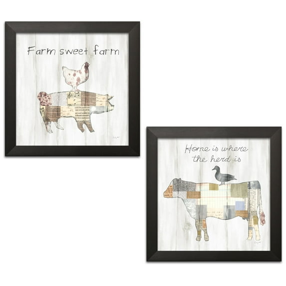 Gango Home Decor Country-Rustic Farm Family VI & VII; Two 12x12in Art Prints in Black Frames