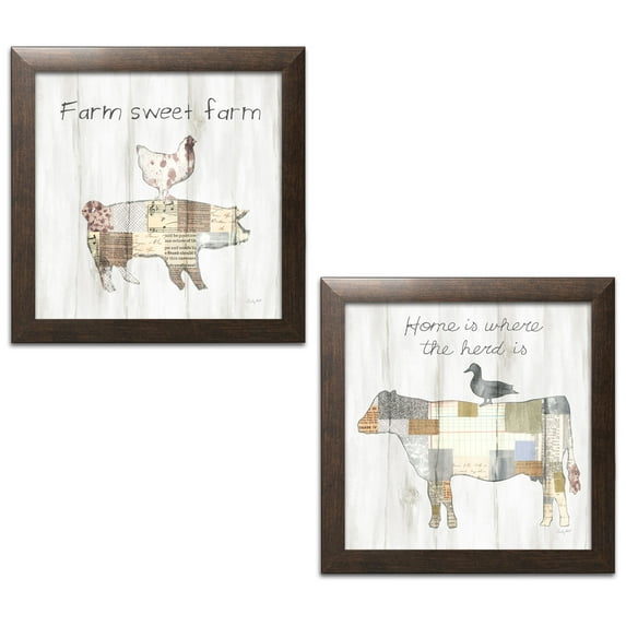 Gango Home Decor Country-Rustic Farm Family VI & VII; Two 12x12in Art Prints in Brown Frames