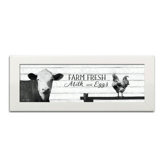 Gango Home Decor Country-Rustic Farm Fresh Milk and Eggs by Lori Deiter (Ready to Hang); One 18x6in White Framed Print
