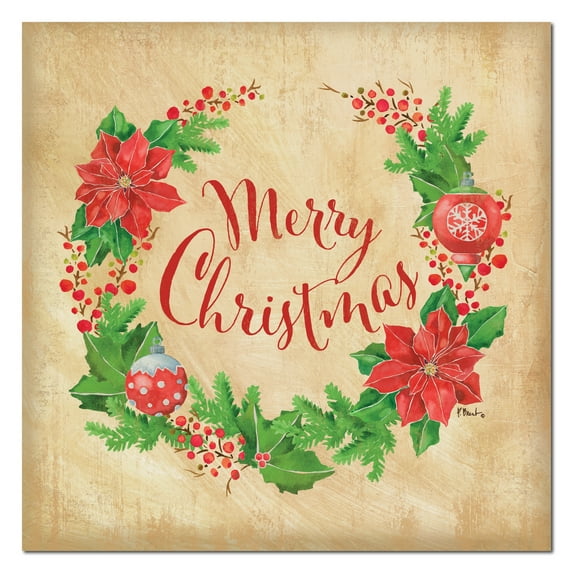 Gango Home Decor Country-Rustic Holiday Decor | Red, Green & Tan Christmas Wreath by Paul Brent (Printed on Paper); One 12x12in Unframed Paper Poster