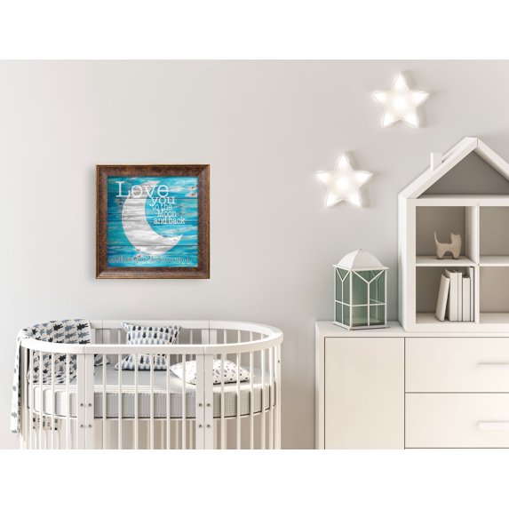 Gango Home Decor Country-Rustic Love You to the Moon & Back; One 12x12in Art Print in Gold Trim Brown Frame