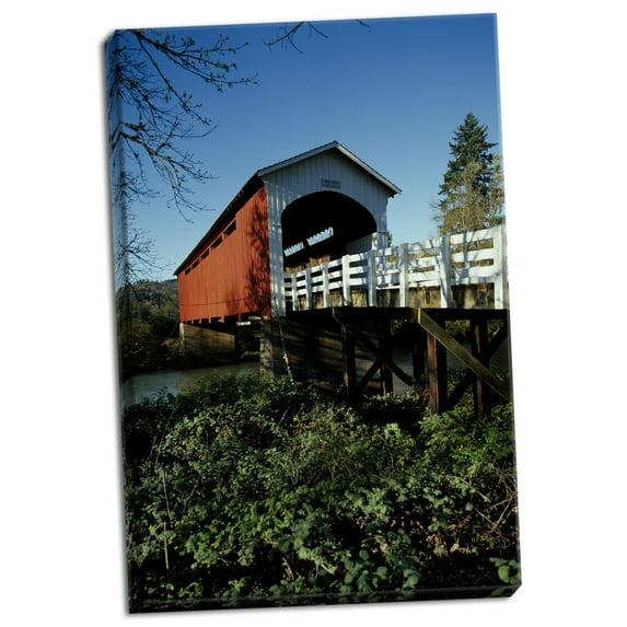 Gango Home Decor Currin Covered Bridge by Ike Leahy (Ready to Hang); One 24x36in Hand-Stretched Canvas