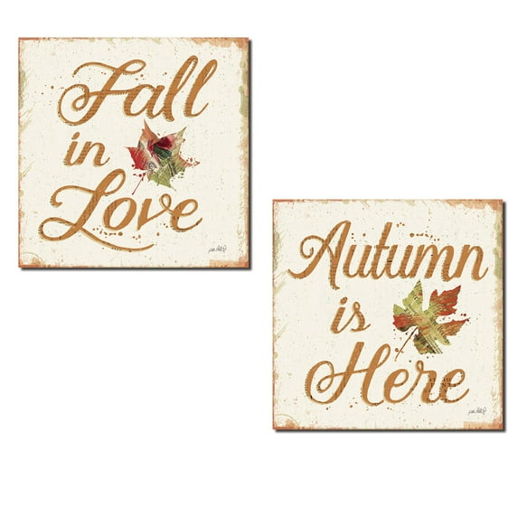 Gango Home Decor "Fall In Love" and "Autumn is Here" Poster, 12" x 12",by Katie Pertiet