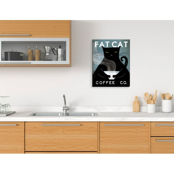 Gango Home Decor Fat Cat Coffee Co Kitchen Wall Art ; One Blue 11x14in Hand-Stretched Canvas