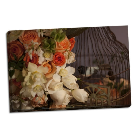 Gango Home Decor Flowers & Bird Cage I by Rita Crane (Ready to Hang); One 36x24in Hand-Stretched Canvas