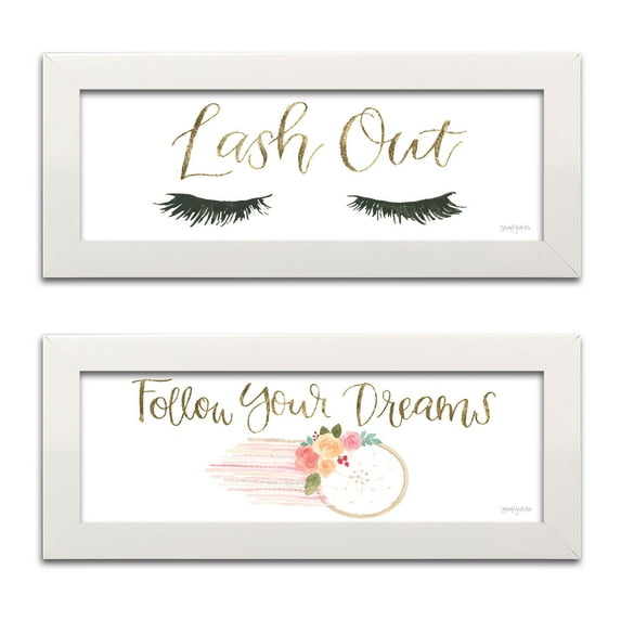 Gango Home Decor Glam Girl Power V & XII Lash Out by Jenaya Jackson (Ready to Hang); Two 18x6in White Framed Prints