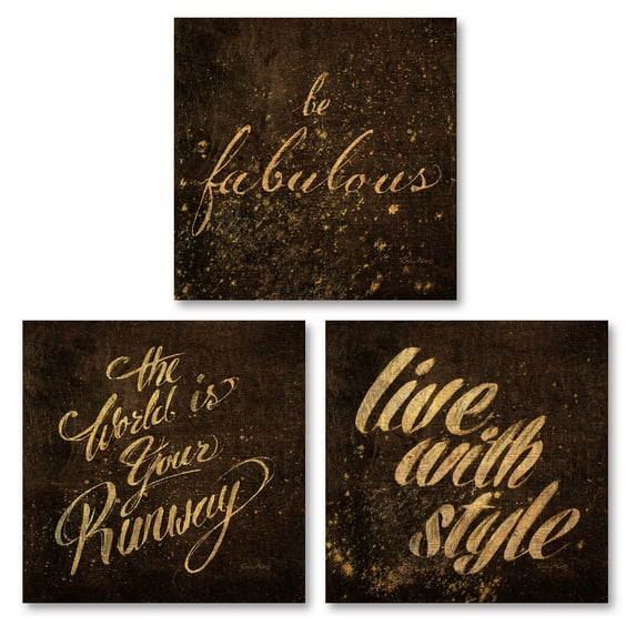Gango Home Decor Glam Shoe Quotes Adult Decor; Three 16x16in Fine Art Paper Prints