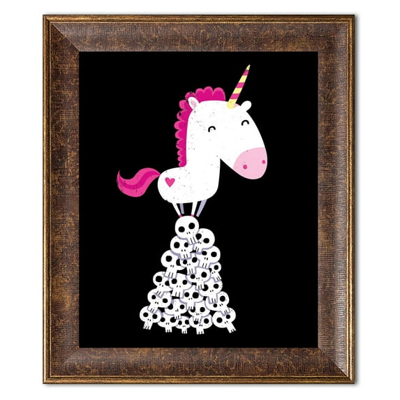 Gango Home Decor Killer Unicorn; One 11x14in Art Print in Gold Trim Brown Frame