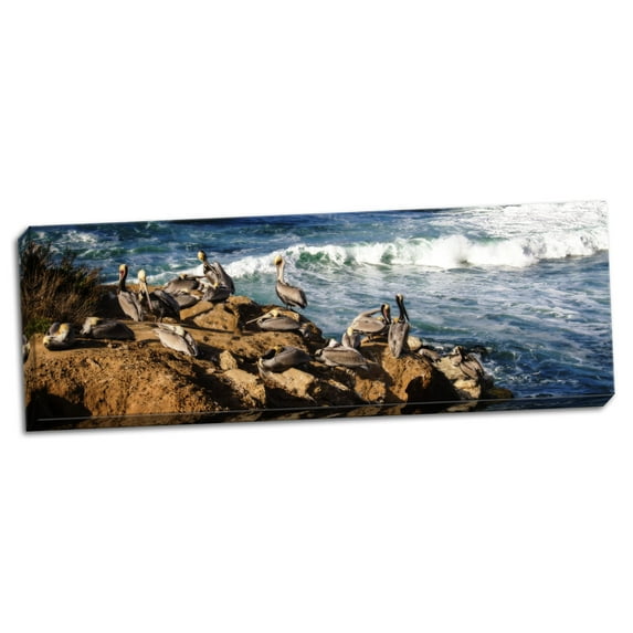 Gango Home Decor La Jolla Pelicans II by Alan Hausenflock (Ready to Hang); One 36x12in Hand-Stretched Canvas