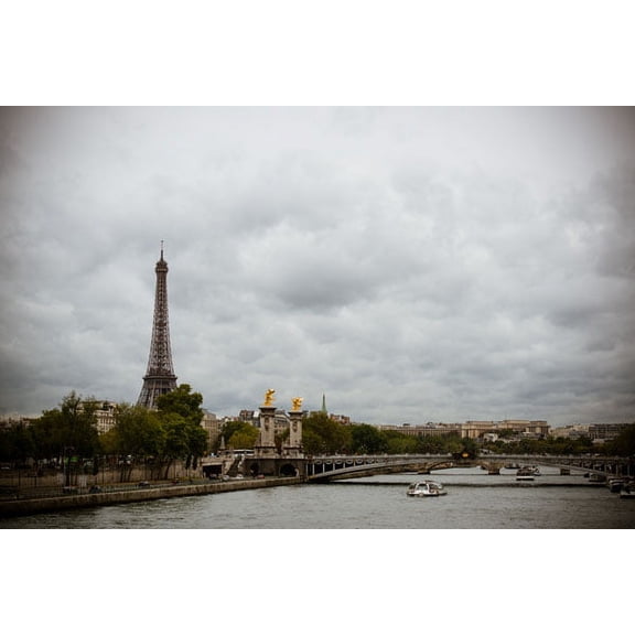 Gango Home Decor La Seine & La Tour Eiffel by Erin Berzel (Printed on Paper); One 36x24in Fine Art Paper Giclee Print