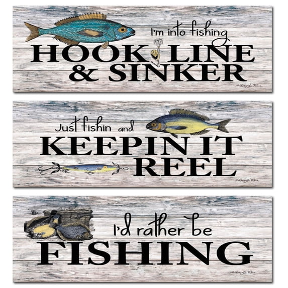 Gango Home Decor Lodge Hook, Line & Sinker, Keepin' It Reel, & I'd Rather be Fishing by Robin-Lee Vieira (Printed on Paper); Three 18x8in Unframed Paper Posters
