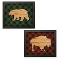 thumbnail image 1 of Gango Home Decor Lodge Wood and Plaid Buffalo & Wood and Plaid Bear by Lauren Rader (Ready to Hang); Two 16x12in Black Framed Prints, 1 of 5