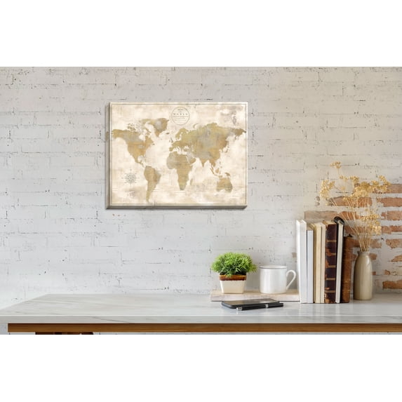Gango Home Decor Lovely Brown & Tan Rustic World Map; One 14x11in Hand-Stretched Canvas