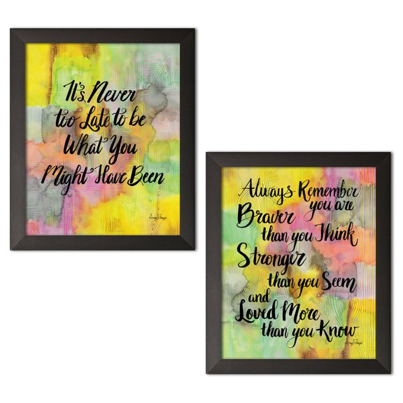 Gango Home Decor Modern Braver Than You Think & Never Too Late by Amy Frazer (Ready to Hang); Two 11x14in Black Framed Prints