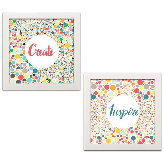 Gango Home Decor Modern Create & Inspire by Amy Frazer (Ready to Hang); Two 12x12in White Framed Prints