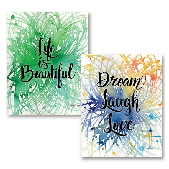 Gango Home Decor Modern Dream Laugh Love & Life is Beautiful by Amy Frazer (Printed on Paper); Two 11x14in Unframed Paper Posters