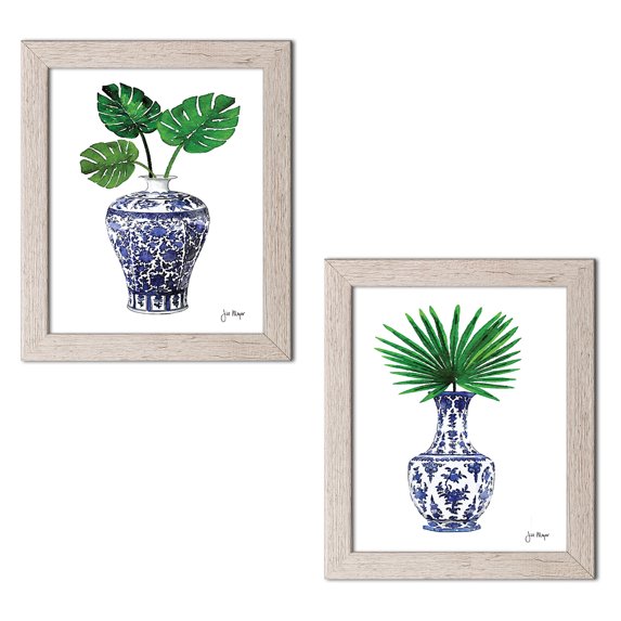 Gango Home Decor Modern In Your Vase III & IV; Two 12x16in Art Prints in Distressed White Frames