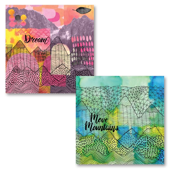 Gango Home Decor Modern Mountains Dream & Move Mountains by Amy Frazer (Printed on Paper); Two 16x16in Fine Art Paper Giclee Prints