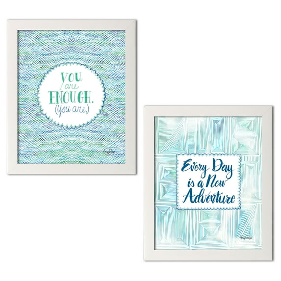 Gango Home Decor Modern New Adventure & You Are Enough by Amy Frazer (Ready to Hang); Two 11x14in White Framed Prints