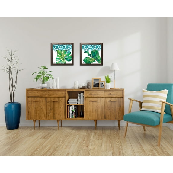 Gango Home Decor Modern Palm Fronds I & II; Two 12x12in Art Prints in Brown Frames