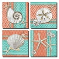 thumbnail image 1 of Gango Home Decor Modern Teal Ikat Coastal Seashell Wall Art; Four Blue 8x8in Wood Mounted Prints, 1 of 1