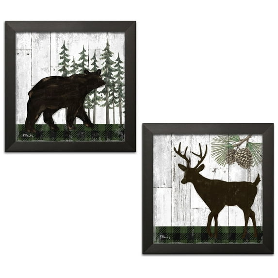 Gango Home Decor Modern Wildwood Lodge I & II by Paul Brent (Ready to Hang); Two 12x12in Black Framed Prints