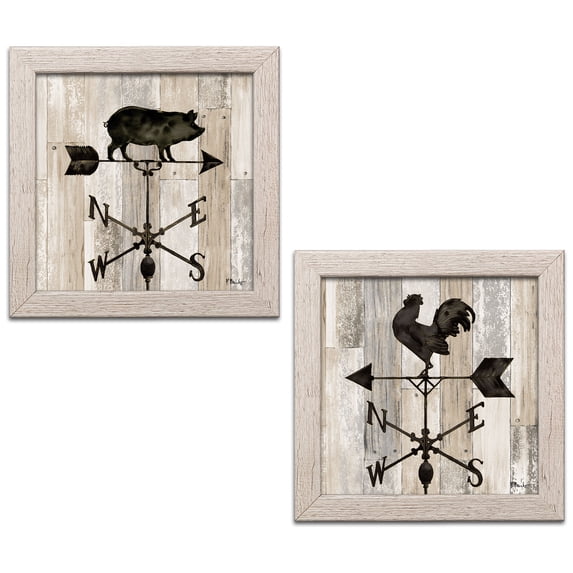 Gango Home Decor Modern Wrought Iron Vanes I & II by Paul Brent (Ready to Hang); Two 12x12in Distressed Framed Prints