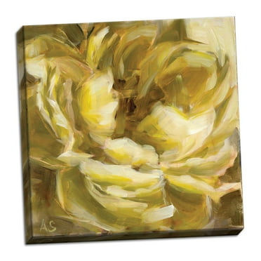 Gango Home Decor Modern Yellow Peony by Annie Salness (Ready to Hang); One 12x12in Hand-Stretched Canvas